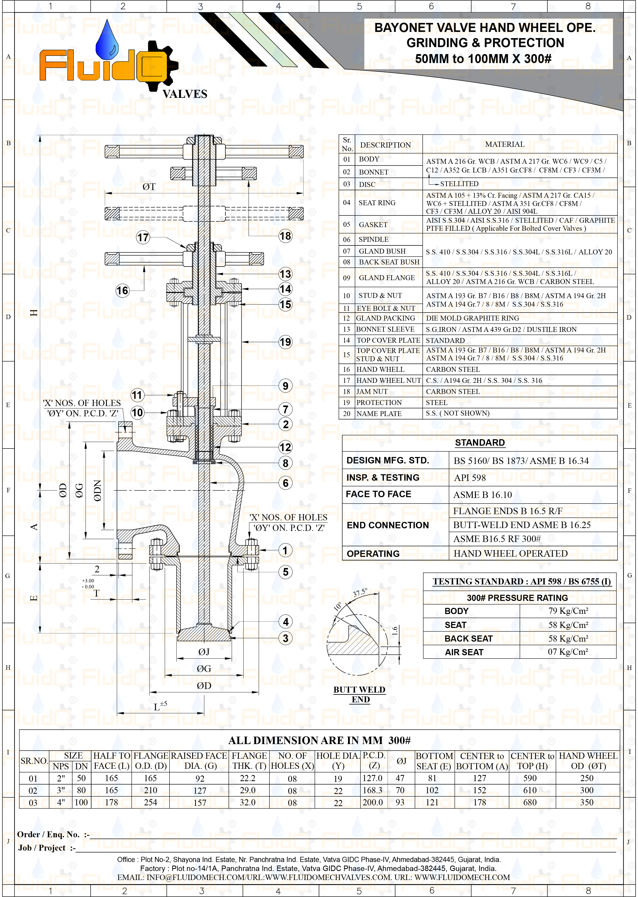 BAYONET VALVE HAND WHEEL OPE. GRINDING & PROTECTION 50MM to 1OOMM X 300#