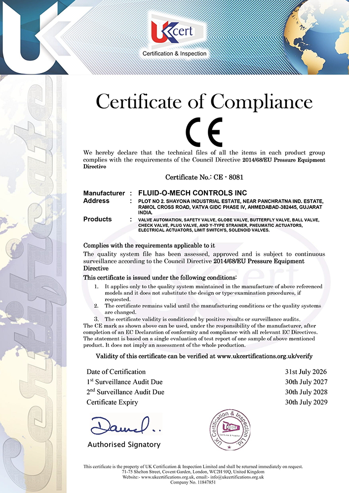8081 - Fluid-O-Mech Controls Inc - CE mark