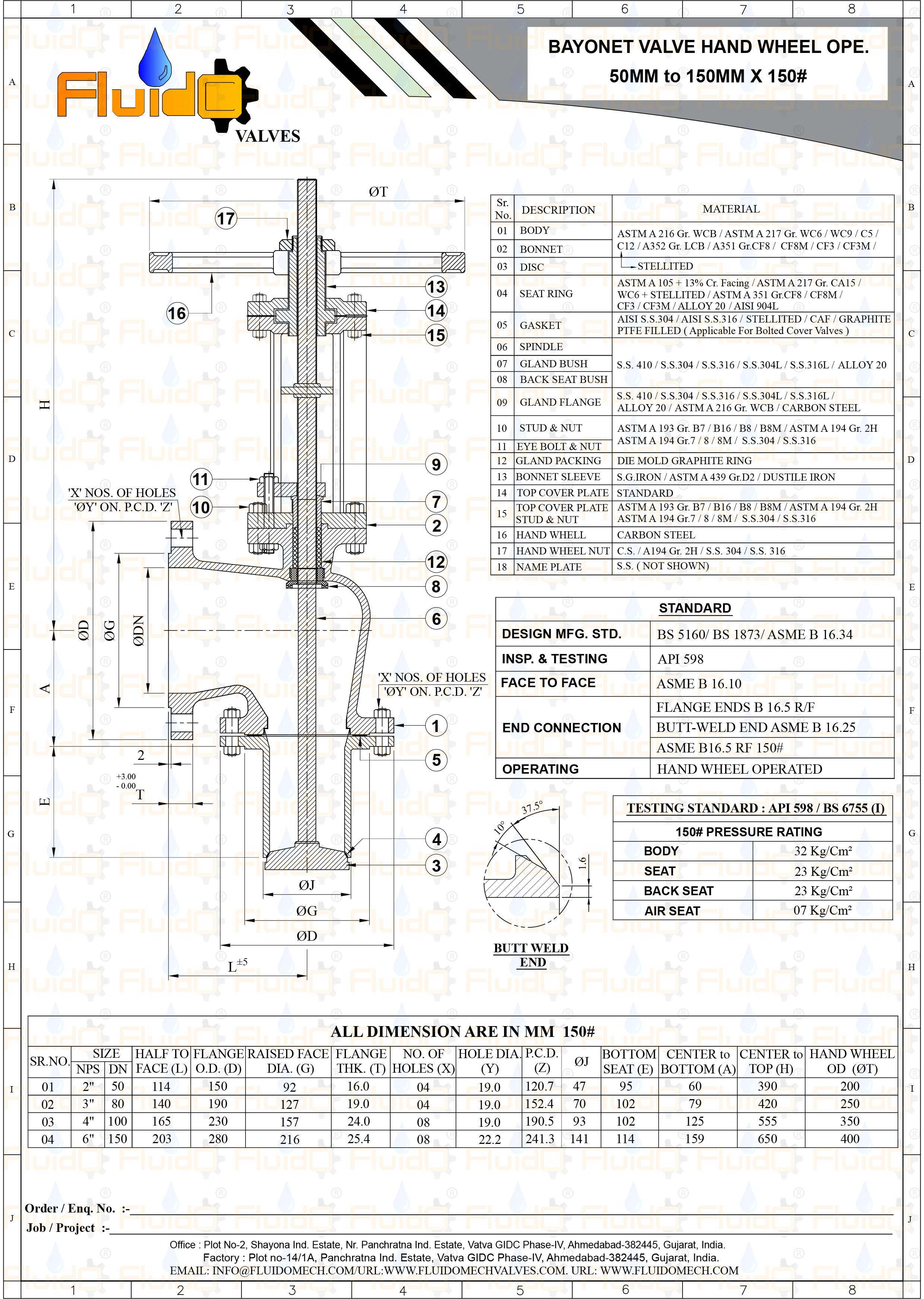 BAYONET VALVE HAND WHEEL OPE. 50MM to 150MM X 150#